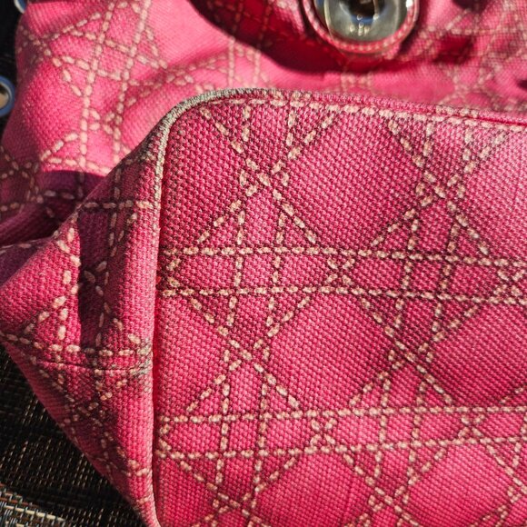 CHRISTIAN DIOR Coated Canvas Cannage Print Cherie Small Tote Pink - Picture 8 of 17